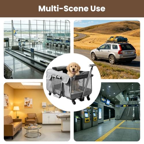 GoDyna Extra Large Portable Pet Trolley Carrier 59×39.2×40.9cm, Detachable Rolling Dog & Cat Travel Bag with Wheels, Foldable Pet Carrier Backpack for Large Cats & Dogs, Airline & Car Travel Approved — view 4