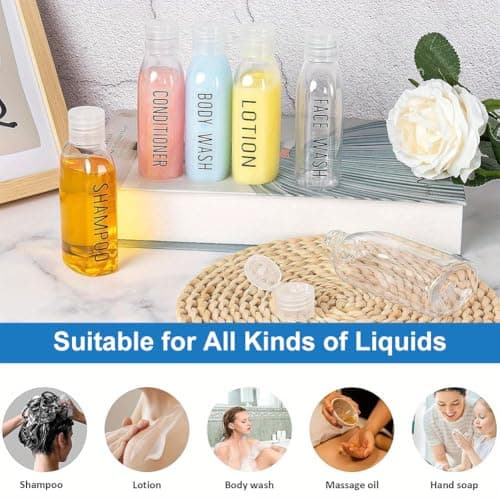 Plomveriq 6Pcs Travel Bottles for Toiletries with Labels, 100ml Reusable Leakproof Travel Size Containers with Flip Cap, Portable Clear Bottles for Toiletries, Soap, Shampoo, and Conditioner — view 3