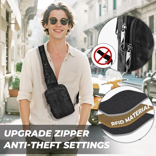 Tibroni Anti-Theft Shoulder Bag Chest Crossbody Bag Chest Bag Men Women Shoulder Bag Waterproof Sling Bag Small Handbag with Zip Lock and RFID Blocking, Camouflage black, s — view 3