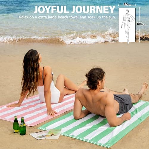 Winthome 2 Pack Beach Towel for Adults - Large Microfibre Beach Towel Quick-Dry, Sand Free, Lightweight, With Bag for Beach, Pool, Camping, Yoga & Outdoor Green + Pink 90×180cm — view 4