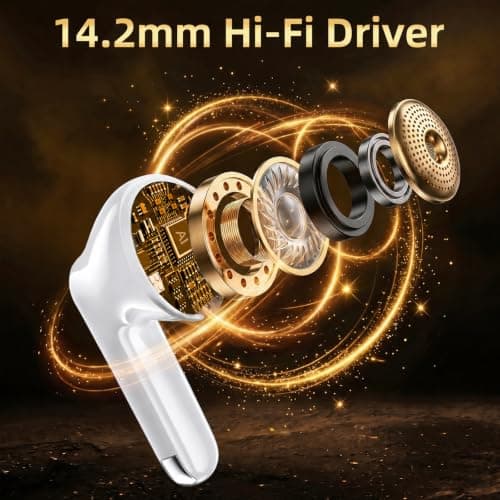 100H Bluetooth 6.0 Wireless Earbuds, Ear Buds 14.2mm Drivers with Big Bass Earphones, Air Pro 4 3 with ENC Noise Cancellation, 3g Lite In Ear Headphones, IP7 for iPhone Samsung Google Android, White — view 2