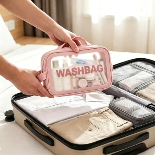 WUBAYI 5Pcs Clear Toiletry Bag, Waterproof PU Makeup Bag with Zipper Handle, Portable Airport Cosmetic Bag for Women & Men, Travel Accessories Wash Bag for Travelling & Holiday (5 Packs Blue) — view 6