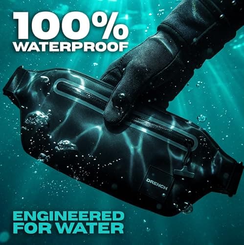 Drench 100% Waterproof Black Bum Bag – IPX8 Waterproof Waist Bag for Phone & Holiday Travel Essentials, Waterproof Belt Bag for Swimming, Snorkelling, Kayaking & Beach Holidays, Fits iPhone & Samsung — view 3