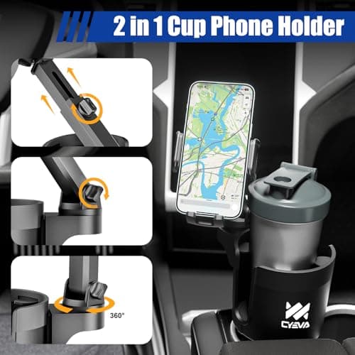 CYEVA 2 in 1 Car Phone Mount - Long Arm with 360° Rotation, Compatible with All Smartphones, Black — view 5