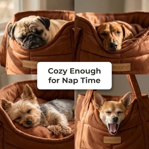Plush Dog Purse Carrier for Small Dogs, Soft Dog Tote Bag with Safety Harness Clip, Cozy Pet Carrier for Dogs Under 15 lbs, Comfortable Dog Shoulder Carrier for Travel, Brown — view 3