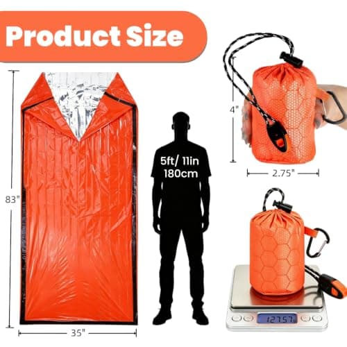 Noamus 6 Pack Emergency Survival Sleeping Bags, Thermal Bivy Sack Blanket, Lightweight Portable Nylon Sack with Whistle, Aluminized PE Survival Gear Supplies for Camping Hiking, Outdoor Adventure — view 2