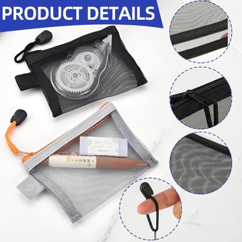 7 Pack Mini Zipper Mesh Bags 4.3" x 3" - Nylon Small Pouches for Travel, Makeup, Jewelry & More in 7 Vibrant Colors — view 3