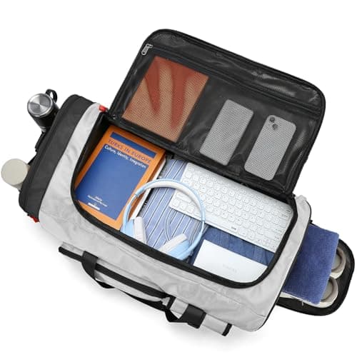 Lyweem Large Duffle Bag Backpack for Travel, 70L Heavy Duty Gym Duffel Bag for Men Women with Shoes Compartment, Sports Holdall Backpack for Weekend Overnight Traveling, Grey — view 4