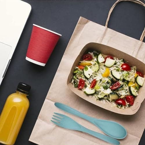 2 Sets Reusable Cutlery Set with Case, Travel Fork Knife Spoon Set, Portable Plastic Cutlery Set for Picnic School Office Lunch (Green,Blue) — view 6
