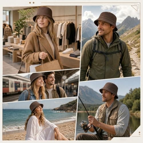 Geukmun Bucket Hat Unisex Cotton Sun Protection Summer Beach Outdoor Fishing Travel Hat UV Packable Brown — view 6