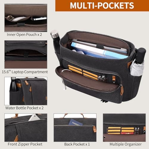 Estarer Laptop Messenger Shoulder Bag 17.3 Inch Mens Water Resistant Canvas Satchel Briefcase for Work Office(Dark Grey) — view 3
