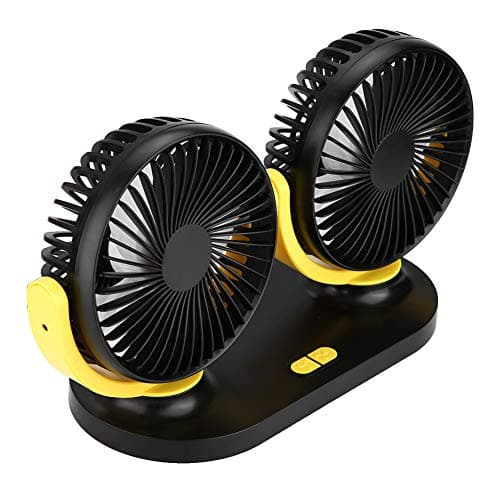 Keenso USB Dual Head Car Fan ABS Air Conditioner Fan 5V 3 Speed Low Noise Portable Auto Cooler for Vehicle Ventilation Commuters Taxi Drivers Road Trips (Black Yellow) — view 3
