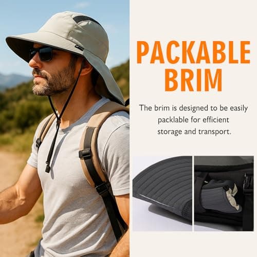 TOP-EX M/L/XL/XXL Unisex Mens Sun Hat with Neck Flap Sunglass Lock UV Protection Summer Hats Wide Brim Outdoor Fishing Hats Waterproof & Packable Dark Grey M/L — view 5