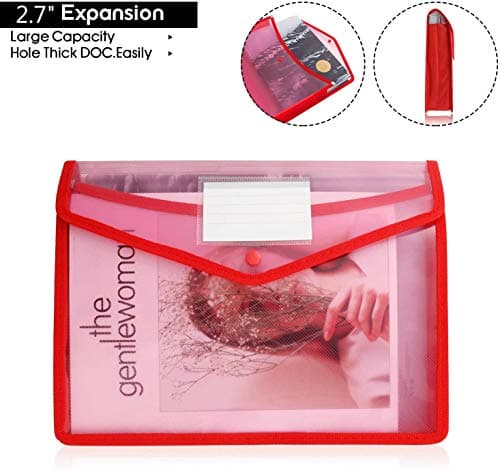 A4 Plastic Wallets, 5 Pcs Popper Wallet Plastic Document Folder Premium Pockets Files Envelope for School Office Home, with Snap Closure,Large Capacity — view 4