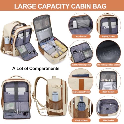 for New Ryanair Cabin Bags 40x30x20 Underseat Small Travel Backpack, Beige — view 4