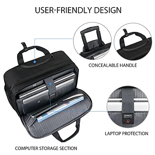 VANKEAN 17.3 Inch Rolling Laptop Bag for Men，Stylish Carry on Briefcase Laptop Case Water-Proof Overnight Rolling Computer Bag with RFID Pockets Laptop Bags for Travel/Work/School-Black — view 3