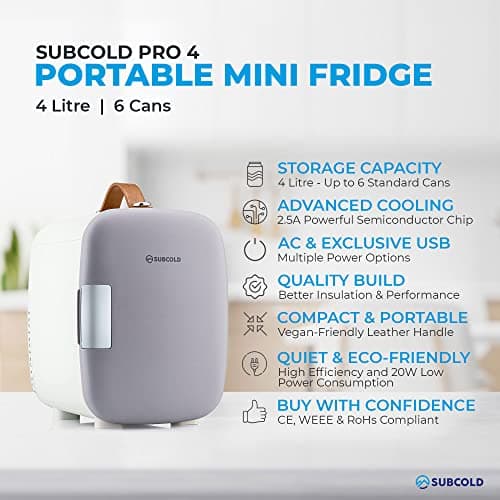 Subcold Pro4 Luxury Mini Fridge Cooler, 4 Litre, 6 Cans, Grey — view 2