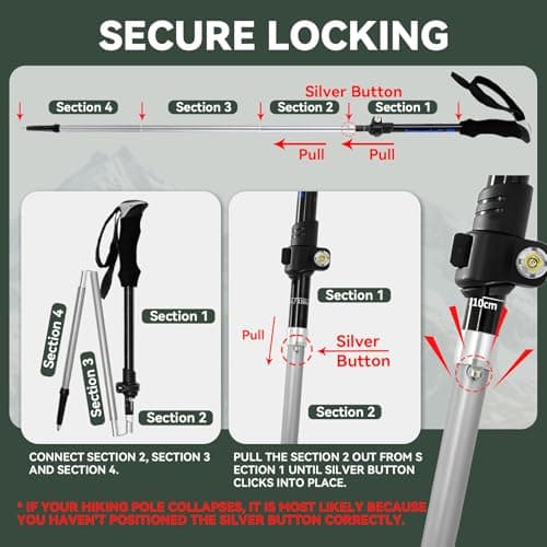 Folding Walking Sticks for Men and Women,2-Pack Adjustable Poles for Hiking — view 3