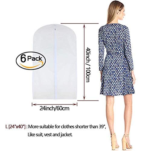 HomeClean Moth Proof Garment Bags 60 x 100cm(24'' x 40'') Hanging Clothing Storage Bags and 6 Cedar Balls for Suit Jacket Shirt Sweater Pack of 6 — view 2