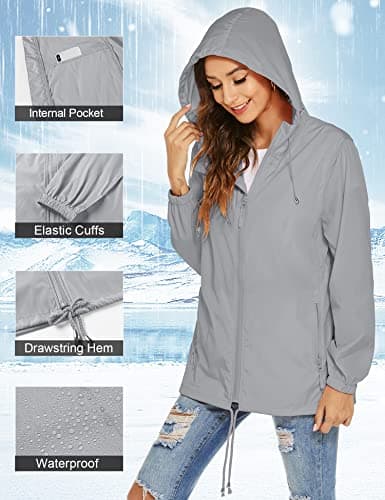 Rapbin Rain Coats for Women Waterproof Summer Jackets Packable Rain Jacket — view 5