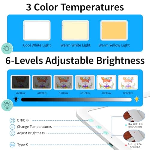 TOHETO A4 Rechargeable Led Super Bright Light Pad Powered by 3500mAh Lithium Battery for Weeding Vinyl Tool, Portable Wireless Light Board/Box for Tracing, Diamond Painting, Sketching & Drawing — view 4