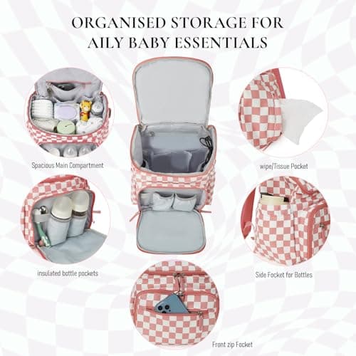 DEFAHN Baby Changing Bag Backpack, Checkered Nappy Bag Backpack with Mat — view 3