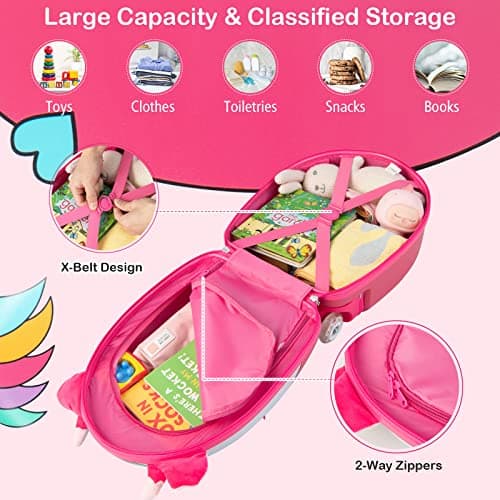 GYMAX Kids Luggage, 16" Children Hand Trolley Case with LED Wheels, Boys Girls Carry On Suitcase for Travel School (Pink) — view 2