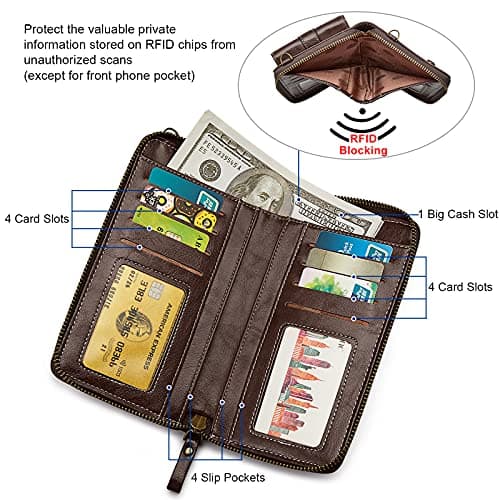S-ZONE RFID Blocking 6.7 Inch Phone Purse Small Crossbody Bag PU Leather Cellphone Wallet Retro Hollow for Women Lady — view 4