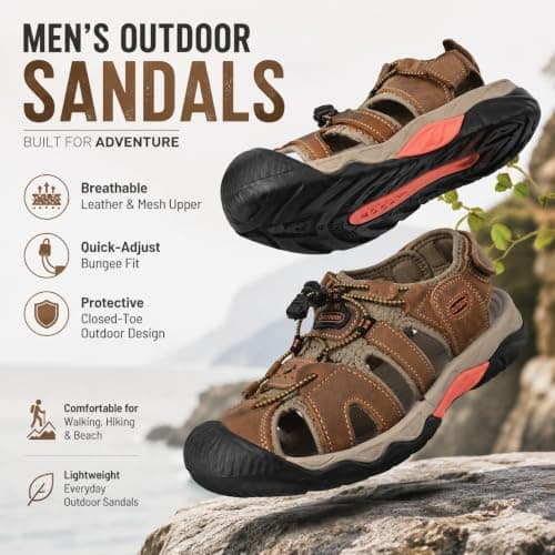 Hixingo Men's Sandals Closed Toe Wide Fit Size 5-13 UK, Leather Sandals for Men Summer Beach Slippers Lightweight Adjustable Strap Non-Slip Sole for Walking Pool Holiday (7258 Blue,8) — view 2