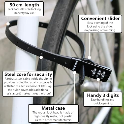 KOHLBURG Lightweight Bike Lock [Zip Tie Lock, 20" Small] Secure Combination — view 4
