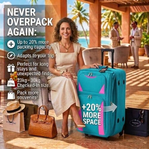 DK Luggage 26" Medium Lightweight Suitcases Expandable Trolley case with 2 Wheels DK16 (Aqua, 26" Medium) — view 3