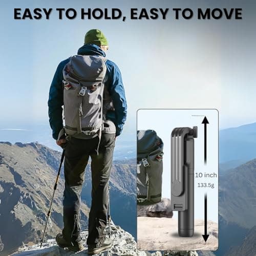 Mobitel Selfie Stick Tripod with Wireless Remote for iPhone Samsung Android GoPro, 3 in 1 Bluetooth Phone Tripod Stand, Extendable 72.5cm Portable Selfie Stick 360° Rotation for Travel Vlogging — view 5