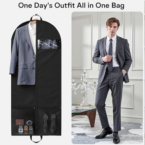 Suit bags for Travel, Dress Bag, Garment Bags for Hanging Clothes, Clothes Covers Protector Bags for Shirts, Coats, Dresses, Cosplay (Black, 2 Pack 60 Inches) — view 5