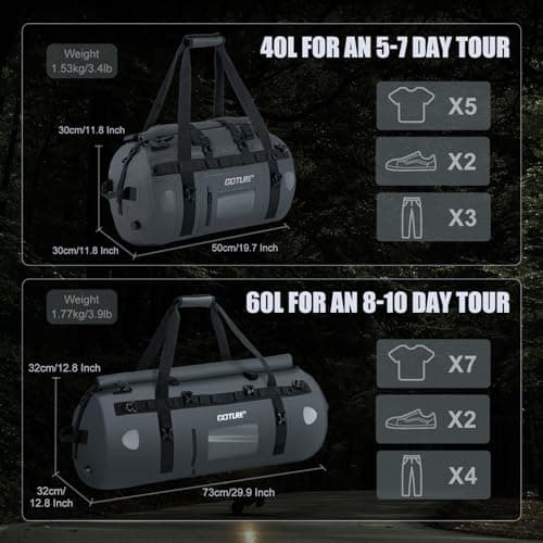 Goture Motorcycle Dry Bag - 40L Waterproof Duffle & Luggage Tail Bag Saddle Bags with Transparent Pocket, Roll Top Closure, Fishing Rod Holder, Shoulder Straps, Reflective Strips and Mesh Pocket — view 5