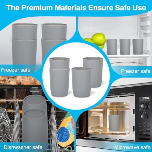 Topsky 4-Pieces Dishwasher Safe Plastic Tumblers Travel Mouthwash Cup Reusable Water Cup Travel Camping Portable Cups Coloured Plastic Cups Grey 280ml — view 5