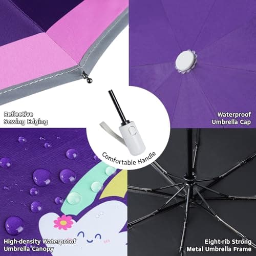 omedecal Automatic Folding Umbrella for Kids Girls & Boys, Rainbow — view 4