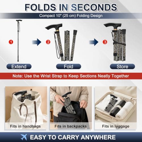 supregear Walking Stick - Adjustable Folding Walking Sticks for Women and Men - Lightweight Portable Collapsible Balancing Aid - Foldable Travel Cane for Ladies Elderly Adults, Leopard — view 4