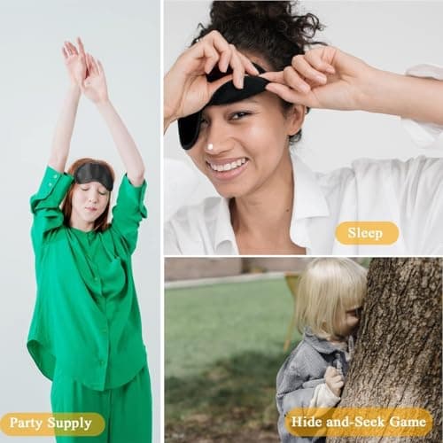 12 Pack Blindfold Eye Mask Cover Sleep Mask for Party Games Travel Sleep Team Build Party Supply with Adjustable Strap for Women Men Kids, Black — view 6