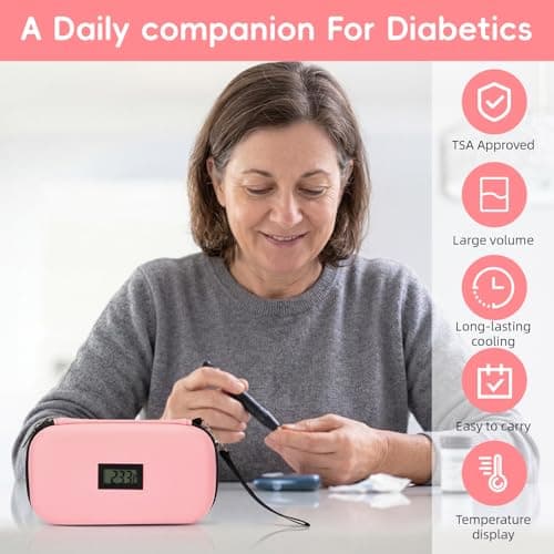 Defresit 24h Insulin Cooler Travel Case - TSA Approved Medication Diabetic Cooler for Travel with Thermometer Temperature Display Refrigerated Medicine Organizer Bag with 2 Ice Pack (Pink) — view 5
