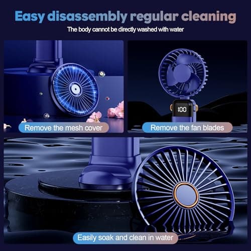 Navy Blue Hand Held Fan Portable Handheld USB Rechargeable Fan 5 Speeds — view 5
