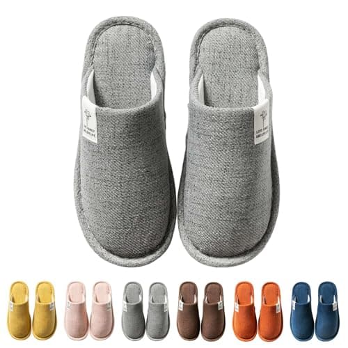 Womens Cotton Linen Slippers Closed Toe, Womens Solid Flat Sole Slippers