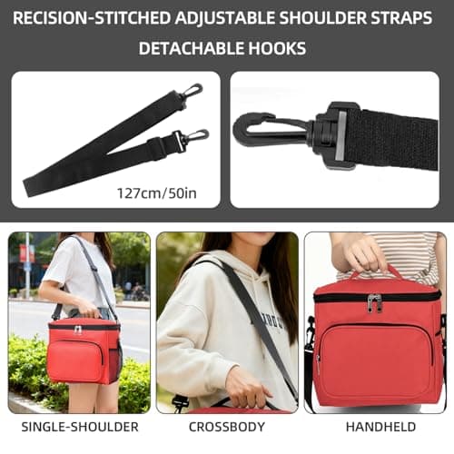 MeiLang 10L Insulated Lunch Bag, Thermal Cooler Bag Leakproof Lunch Box with Adjustable Strap for Men Women Work School Picnic Travel (Red) — view 2