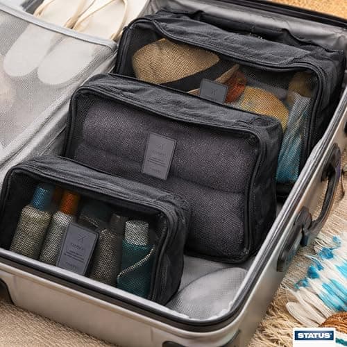 STATUS 5 Piece Travel Packing Cubes Set with Mesh Visibility Panels, Zip Luggage Organisers for Suitcases, Backpacks & Rucksacks, Black (SBPC5PKX6) — view 2