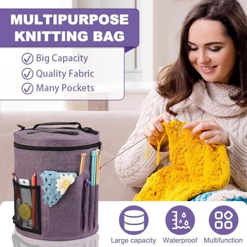 Lighterday Portable Craft Bag for Knitting & Crochet Accessories, Wool & Yarn Storage (Grey) — view 3