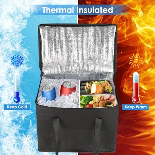 Esilihom 2 Pack Cooler Bag with Base, 35L Large Insulated Thermal Bag for Hot & Cold Food, Reusable Grocery Tote with Zipper, Pizza Delivery/Picnic/Camping/Men/Women — view 5