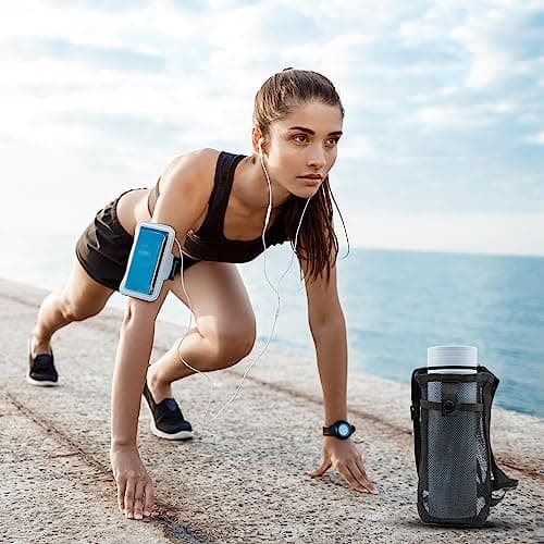 CHEERYMAGIC Water Bottle Carrier Bag, Portable Pouch Holder with Adjustable Strap Mesh Sling Outdoor Accessories for Walking Hiking Travelling Camping A7WGSBT (black) — view 2