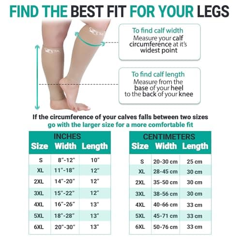 Zeta Wear Calf Compression Sleeve Men & Women, Plus Size Wide Shin Splints Support and Calf Support Sleeves, Compression Leg Socks for Running Sports, Flight, Hiking, Cycling — view 2