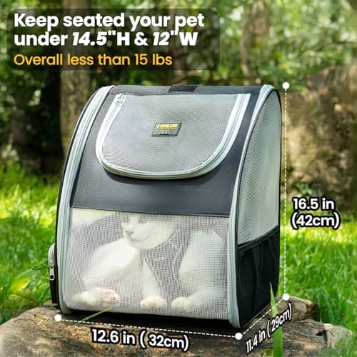 Conlun Cat Backpack Carrier for Small Dogs and Cats Fit Up to 7kg,Small Dog Backpack,Expandable & Foldable with 3-Side Mesh Windows,Pet Carrier for Travel & Hiking Friendly,Grey — view 2