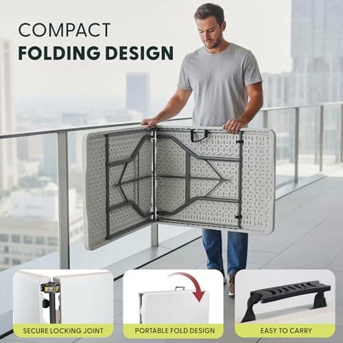 Keplin 6ft Portable Folding Table, 180x70x74cm, Waterproof, White, 9.5kg — view 6