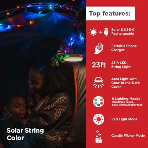 LuminAID Multicolor Solar String LED Lights with Phone Charger, 23 ft — view 2